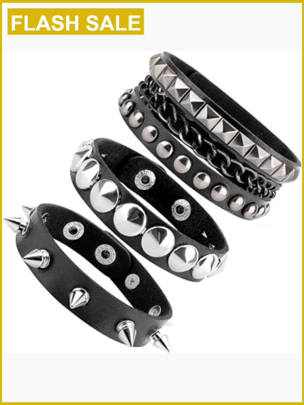 Punk Leather Studded Bracelet Set Spiked Cuff Wristband for Men Women
